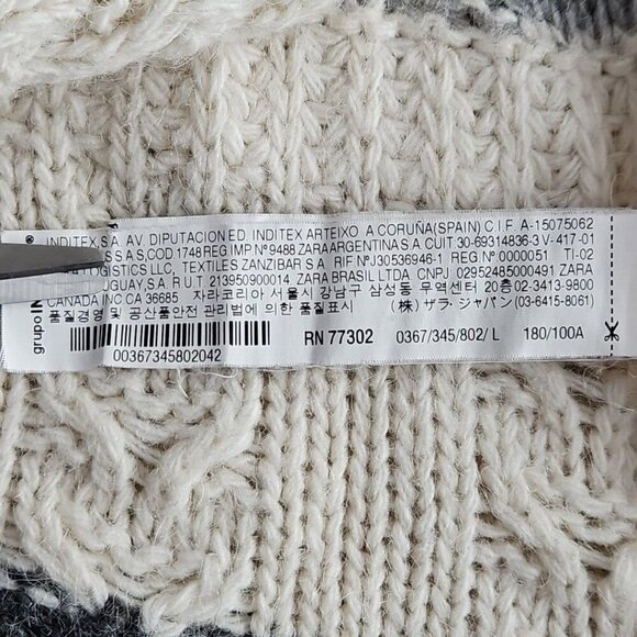 Zara Man Cable Knit Sweater Men's Large Crewneck Striped Wool Alpaca Blend - Picture 11 of 16